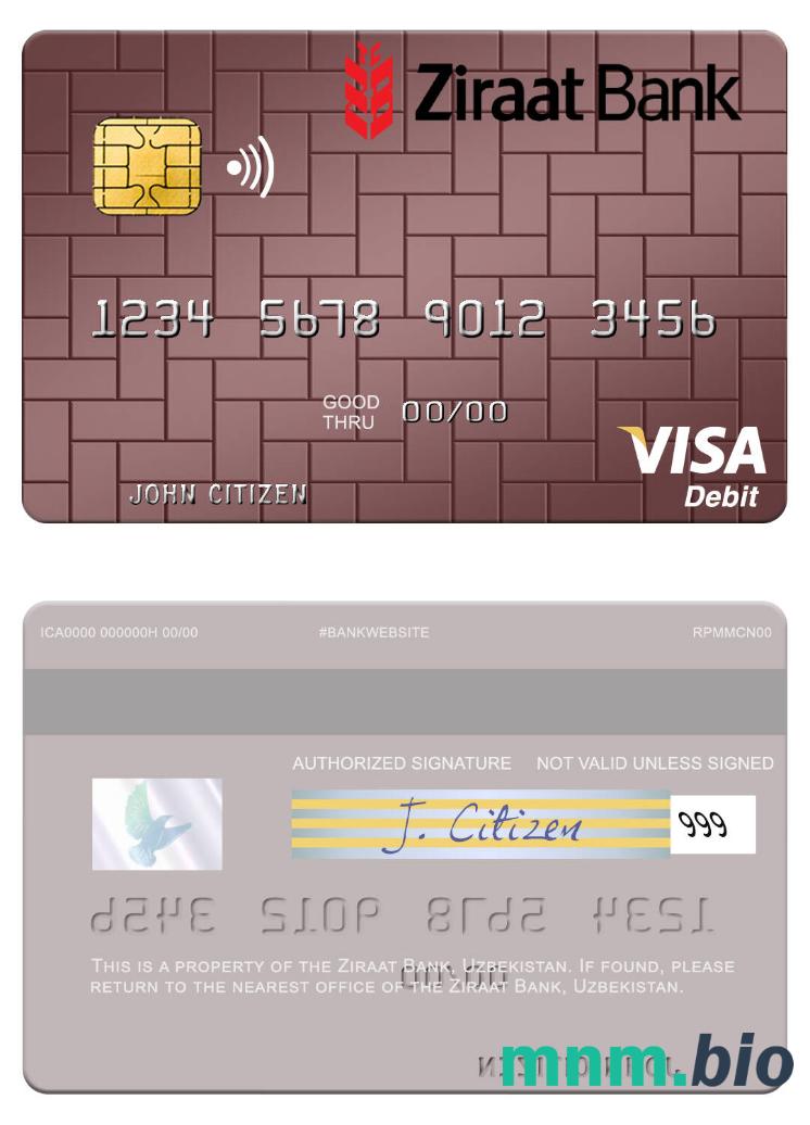 Uzbekistan Ziraat Bank visa debet karta przykład w formacie PSD
